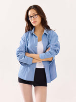 Load image into Gallery viewer, Denim Blue Oversized Cropped Shirt (Pre-Order)
