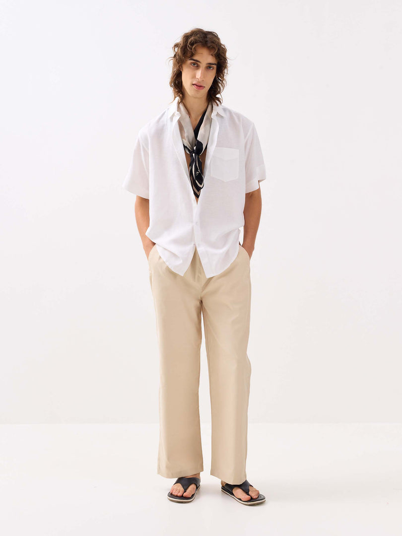 Beige Oxford Pull-on Pants