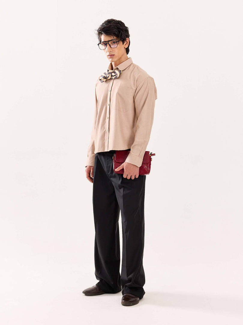 Beige Oversized Cropped Shirt (Pre-Order)