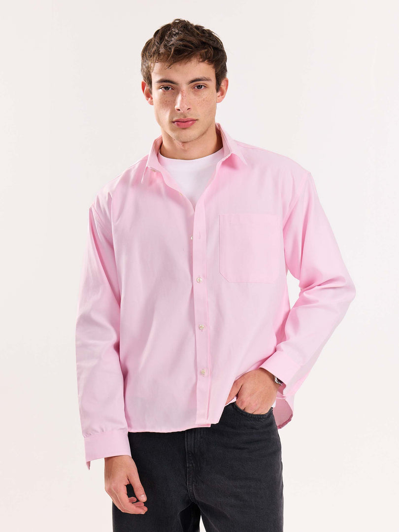 Pink Oversized Cropped Shirt