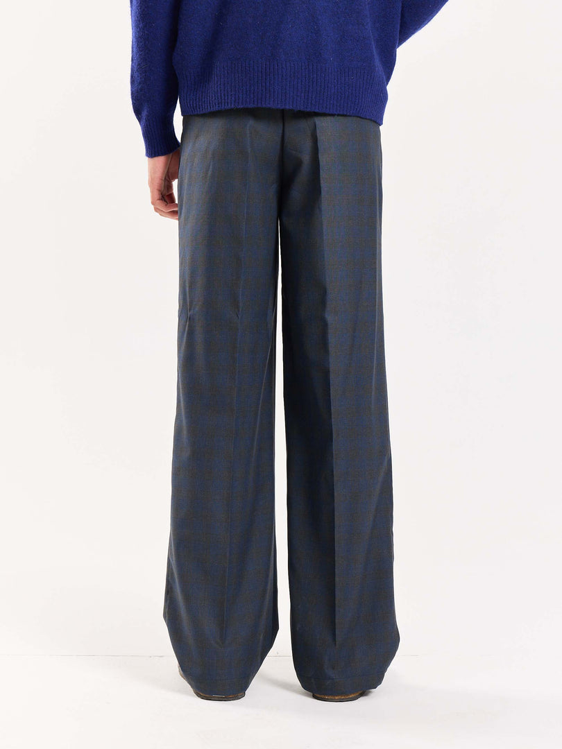 Blue & Grey Checked Baggy Fit Trousers
