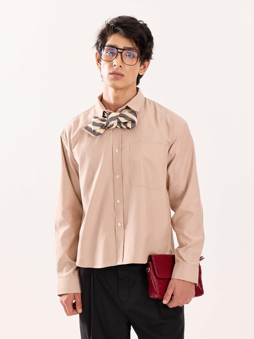 Beige Oversized Cropped Shirt (Pre-Order)