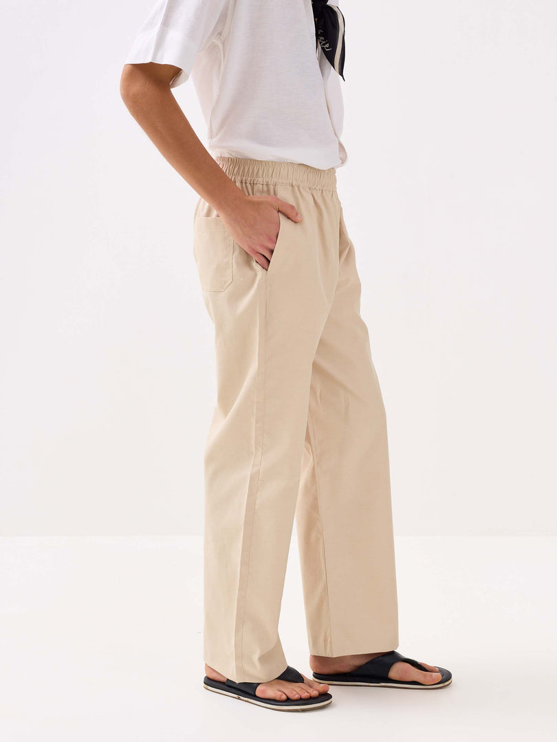 Beige Oxford Pull-on Pants
