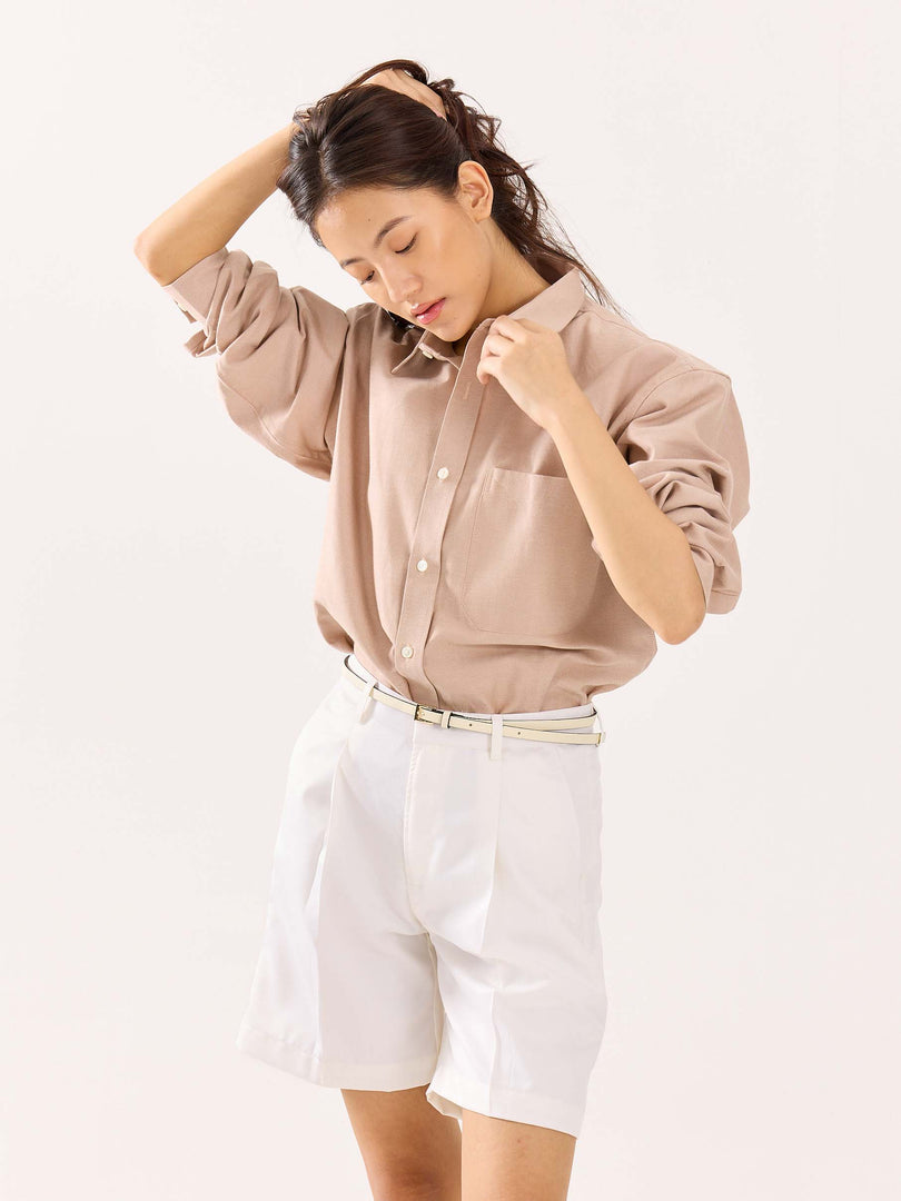 Beige Oversized Cropped Shirt (Pre-Order)
