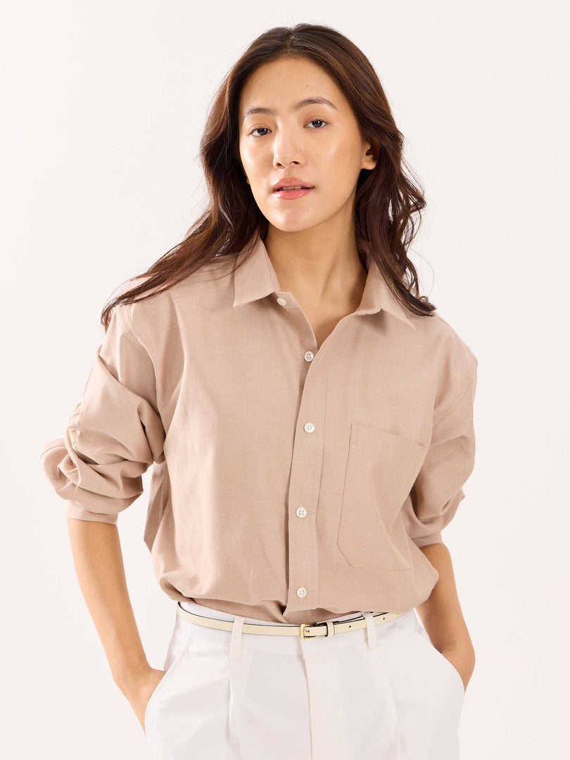Beige Oversized Cropped Shirt (Pre-Order)