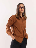 Load image into Gallery viewer, Brown Poplin Striped Shirt
