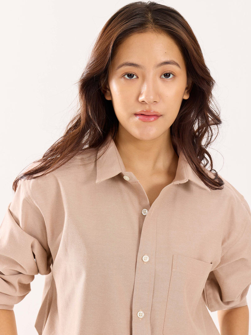 Beige Oversized Cropped Shirt (Pre-Order)