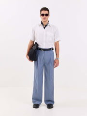 Light Blue Pinstriped Baggy Fit Trousers