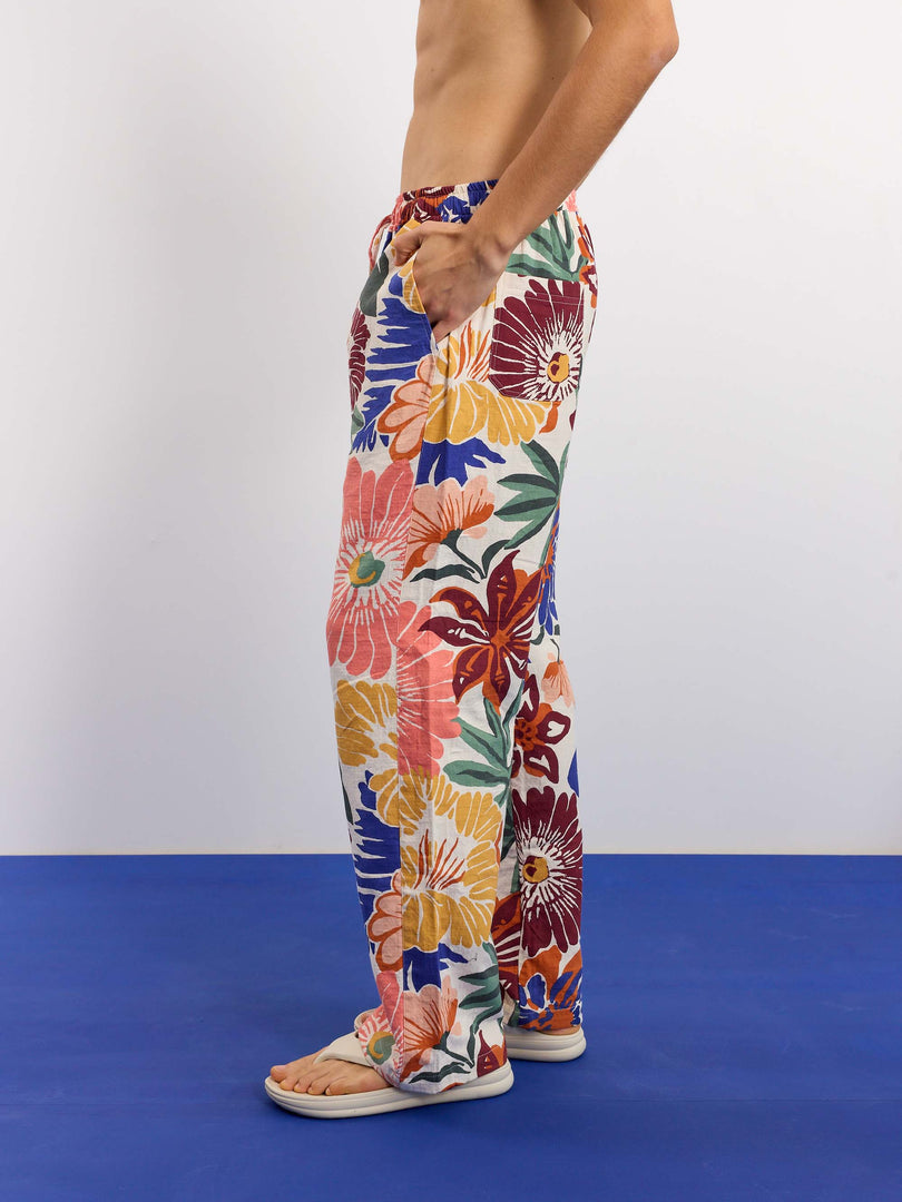 Floral Print Gauze Pull-on Pants