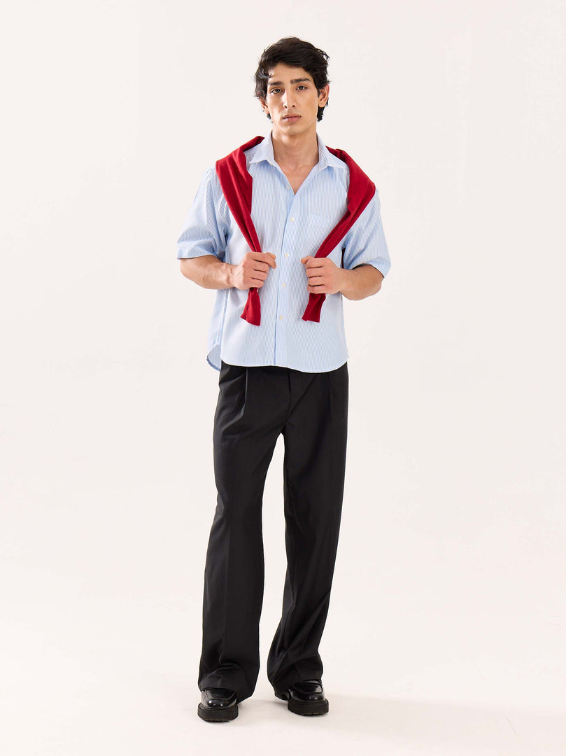 Blue Striped Oversized Cropped Shirt (Pre-Order)