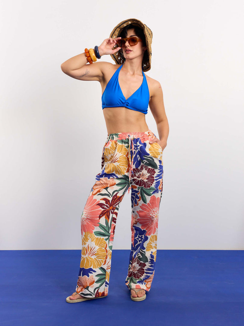 Floral Print Gauze Pull-on Pants