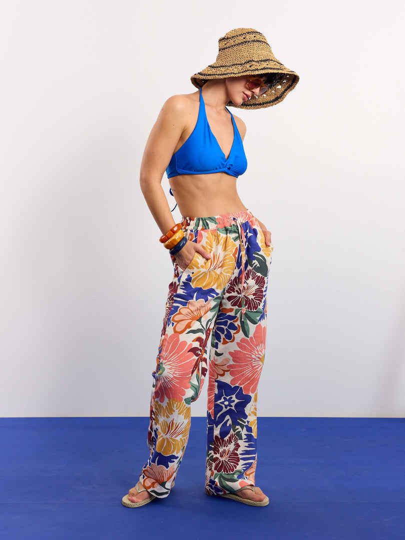 Floral Print Gauze Pull-on Pants