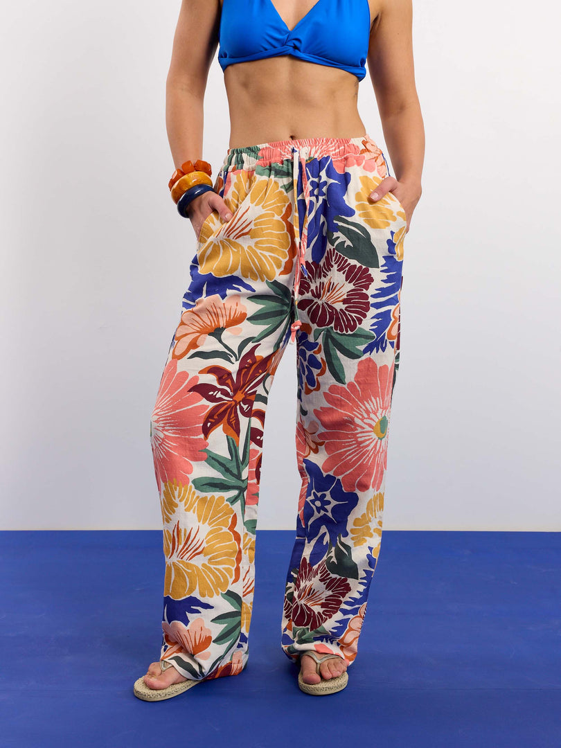 Floral Print Gauze Pull-on Pants