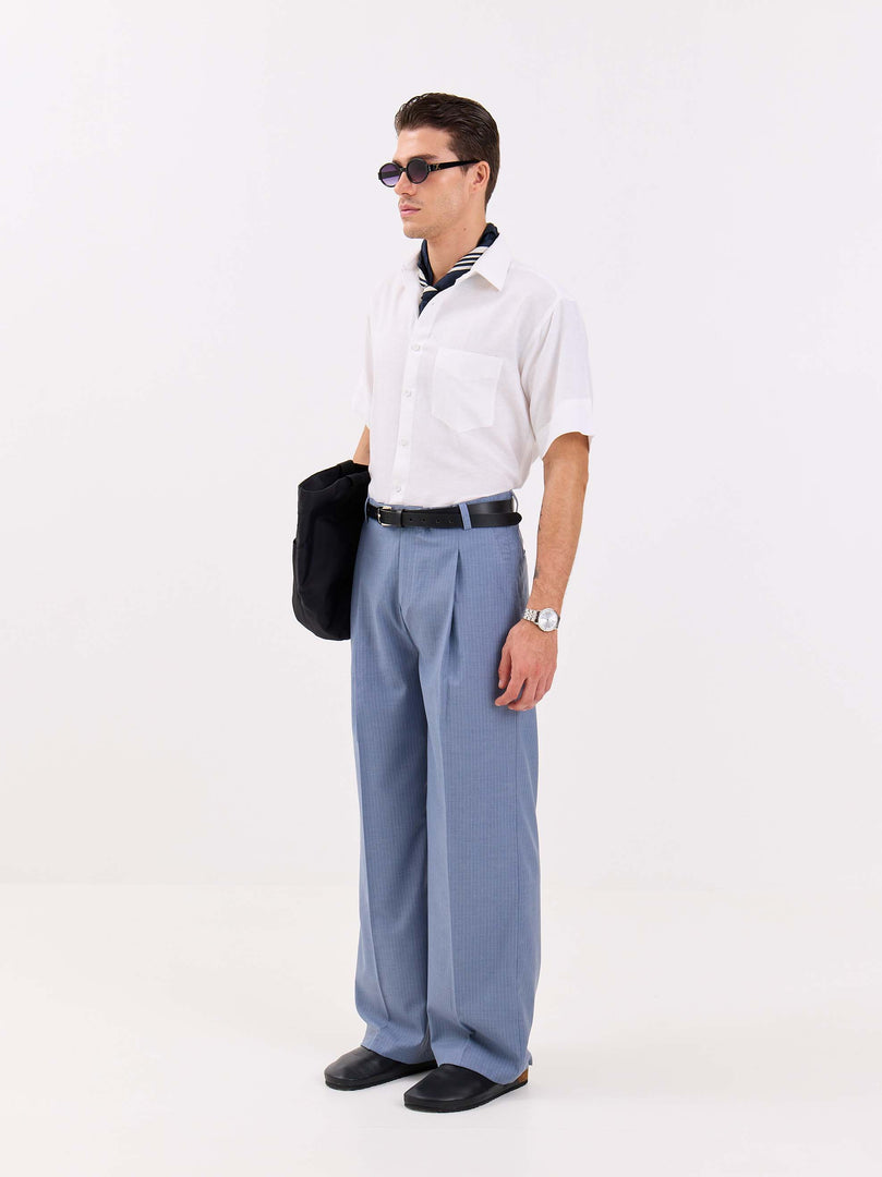 Light Blue Pinstriped Baggy Fit Trousers