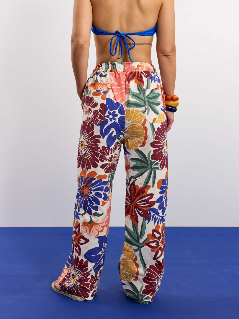 Floral Print Gauze Pull-on Pants