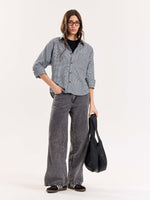 Load image into Gallery viewer, Black Checkered Oversized Cropped Shirt