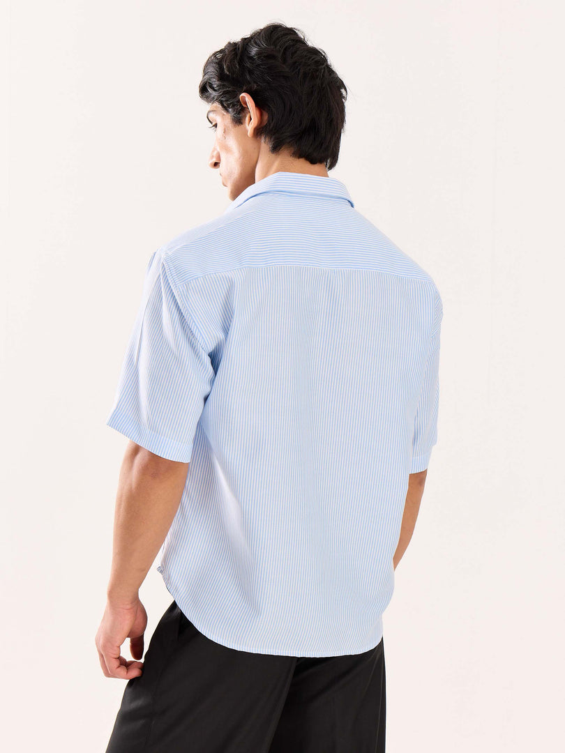 Blue Striped Oversized Cropped Shirt (Pre-Order)