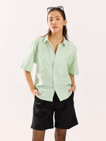 Load image into Gallery viewer, Green Striped Oversized Cropped Shirt (Pre-Order)
