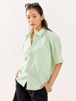 Load image into Gallery viewer, Green Striped Oversized Cropped Shirt (Pre-Order)

