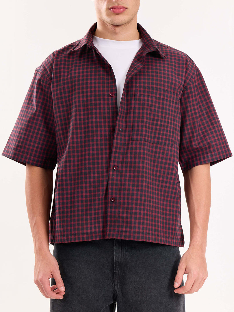 Burgundy & Black Checkered Cropped Shirt