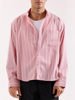 Load image into Gallery viewer, Salmon Pink &amp; Blue Striped Poplin Oversized Shirt