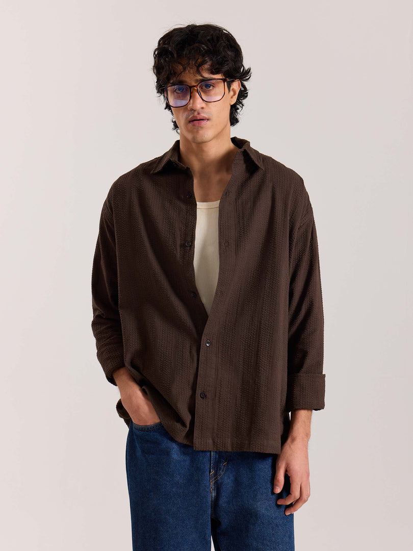 Relaxed Fit Dark Brown Textured Shirt