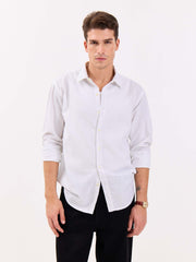 White & Green Striped Linen-blend Shirt