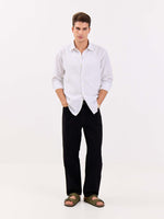 Load image into Gallery viewer, White &amp; Green Striped Linen-blend Shirt
