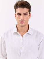 Load image into Gallery viewer, White &amp; Green Striped Linen-blend Shirt
