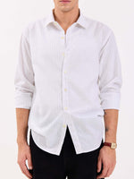 Load image into Gallery viewer, White &amp; Green Striped Linen-blend Shirt
