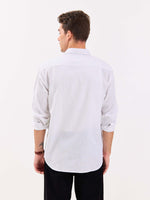 Load image into Gallery viewer, White &amp; Green Striped Linen-blend Shirt
