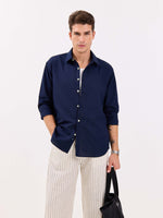 Load image into Gallery viewer, Navy Blue Linen-blend Shirt
