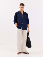 Load image into Gallery viewer, Navy Blue Linen-blend Shirt
