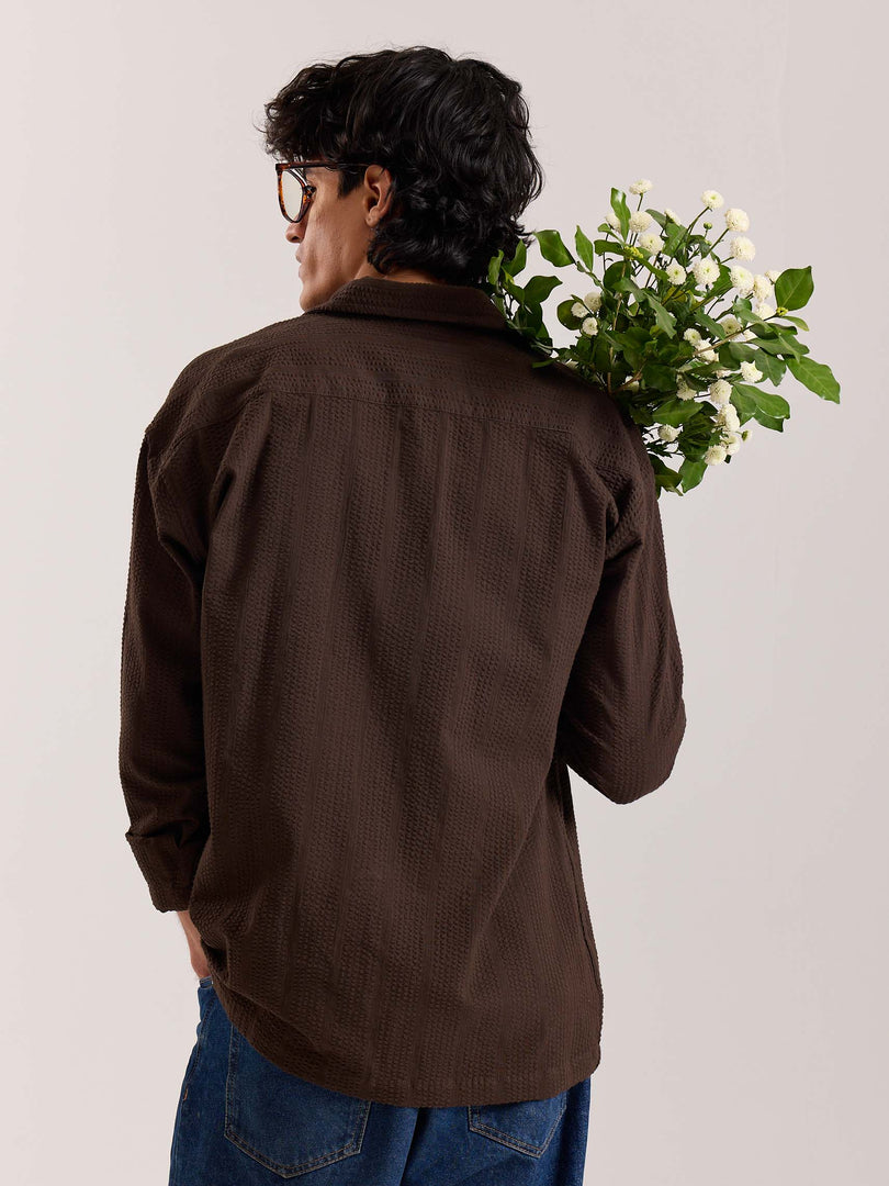 Relaxed Fit Dark Brown Textured Shirt