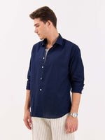Load image into Gallery viewer, Navy Blue Linen-blend Shirt
