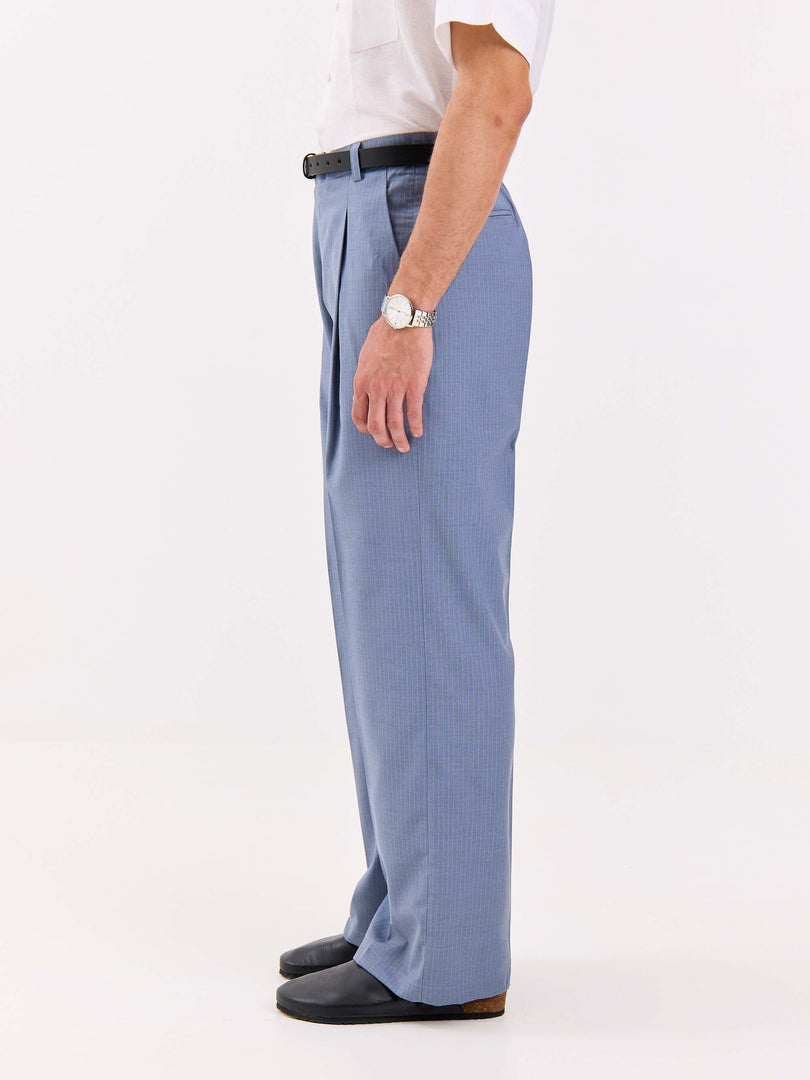 Light Blue Pinstriped Baggy Fit Trousers