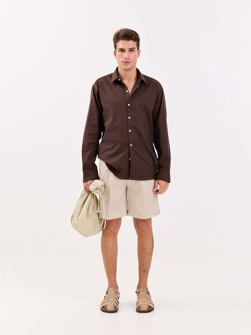 Dark Brown Linen-blend Shirt