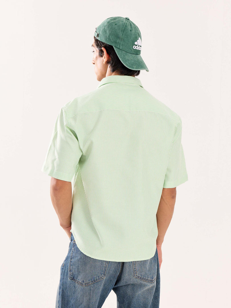 Green Striped Oversized Cropped Shirt (Pre-Order)