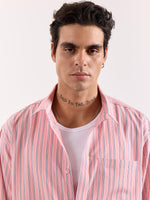 Load image into Gallery viewer, Salmon Pink &amp; Blue Striped Poplin Oversized Shirt