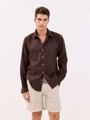 Dark Brown Linen-blend Shirt