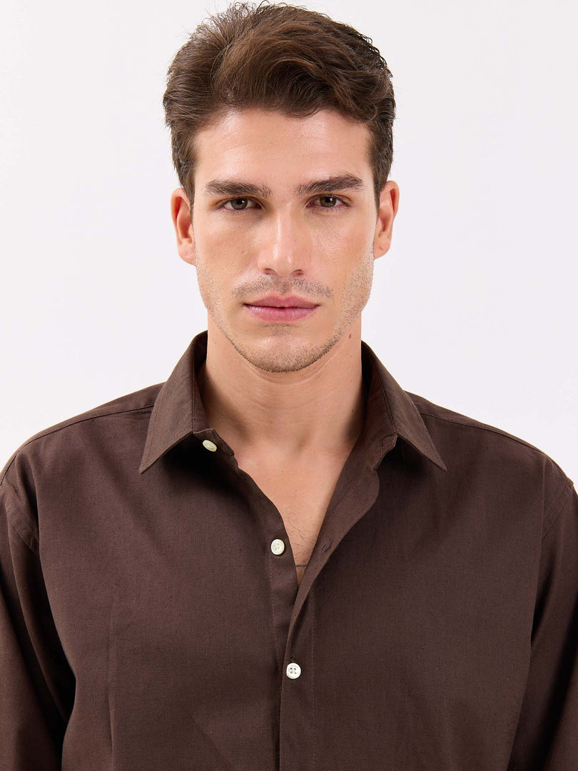 Dark Brown Linen-blend Shirt