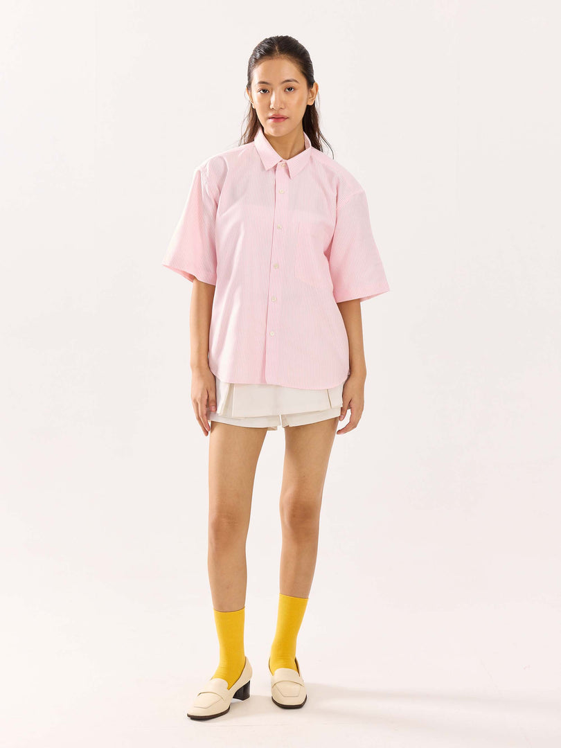 Pink Striped Oversized Cropped Shirt (Pre-Order)