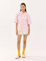 Pink Striped Oversized Cropped Shirt