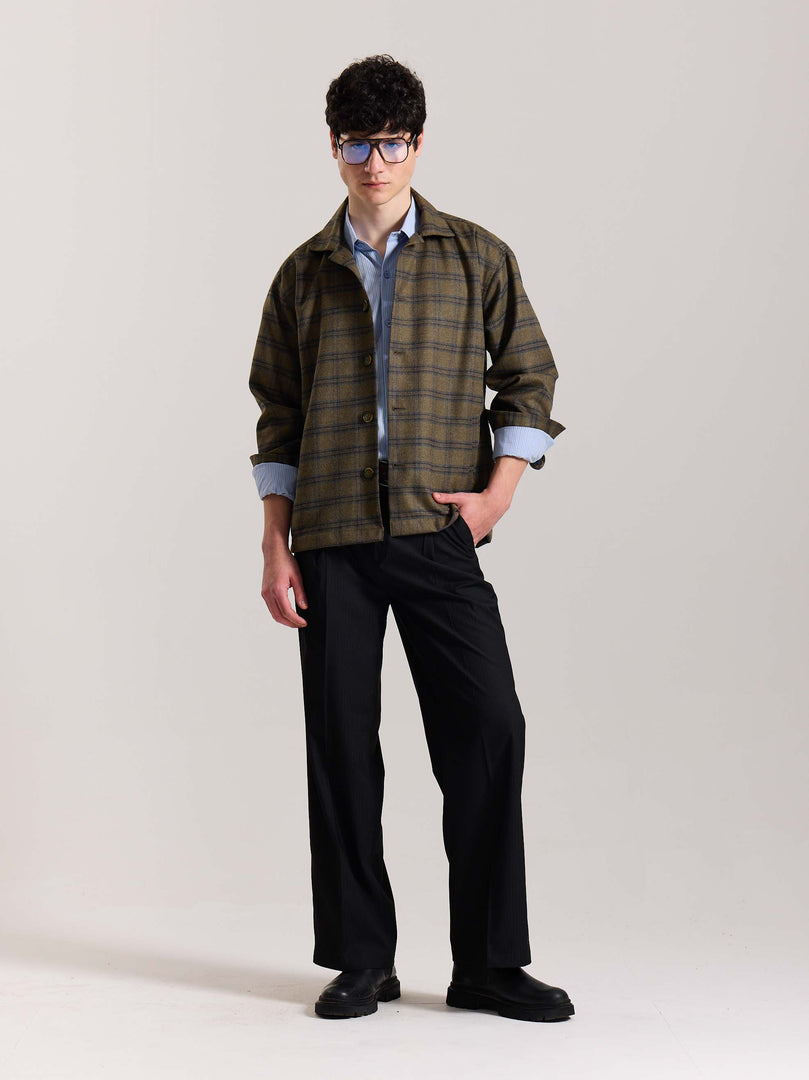 Taupe Checkered Tweed Shacket ( Pre-Order )