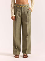 Load image into Gallery viewer, Sage Green Linen Baggy Fit Trousers