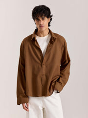 Rust Brown Linen Cropped Shirt