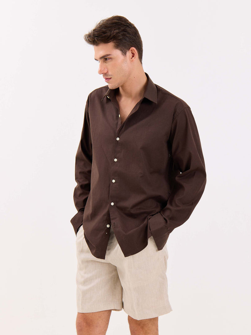 Dark Brown Linen-blend Shirt