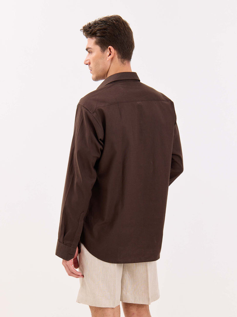 Dark Brown Linen-blend Shirt