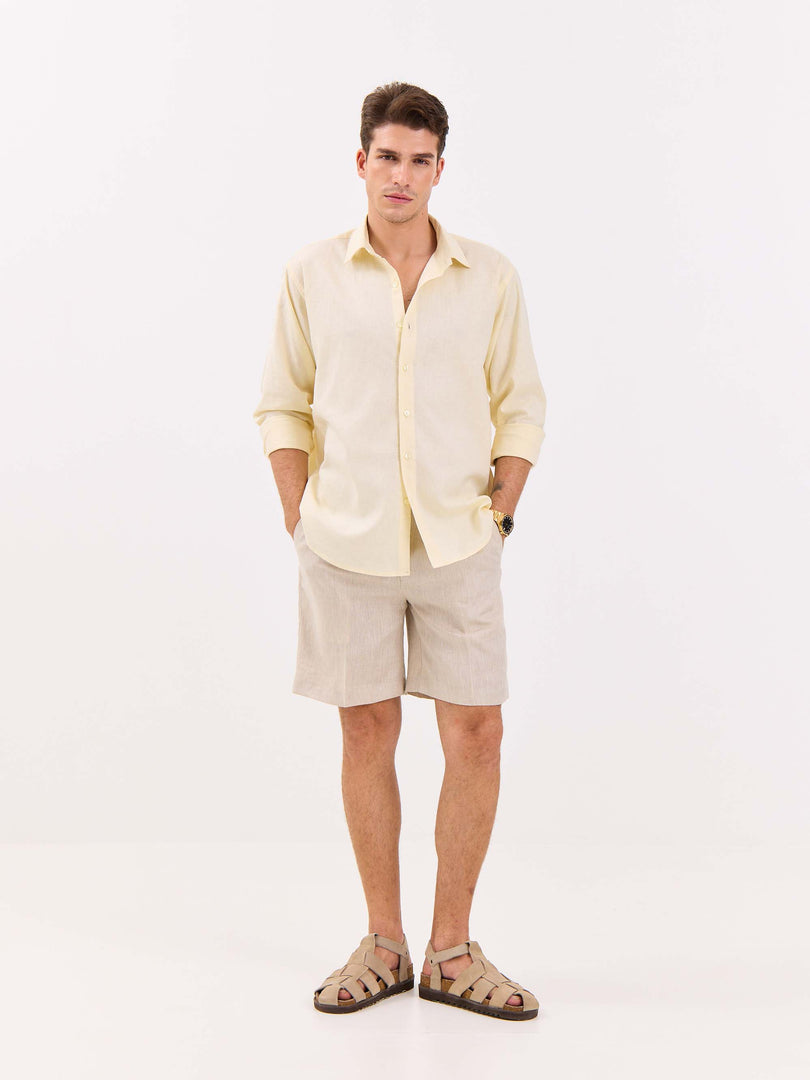 Powder Yellow Linen-blend Shirt