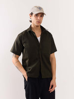 Load image into Gallery viewer, Dark Olive Twill Cropped Shirt
